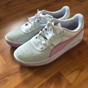 Pink and White Puma Sneakers
